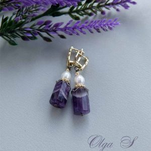 Серьги с аметистом и жемчугом